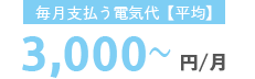 毎月の電気代3,000〜円